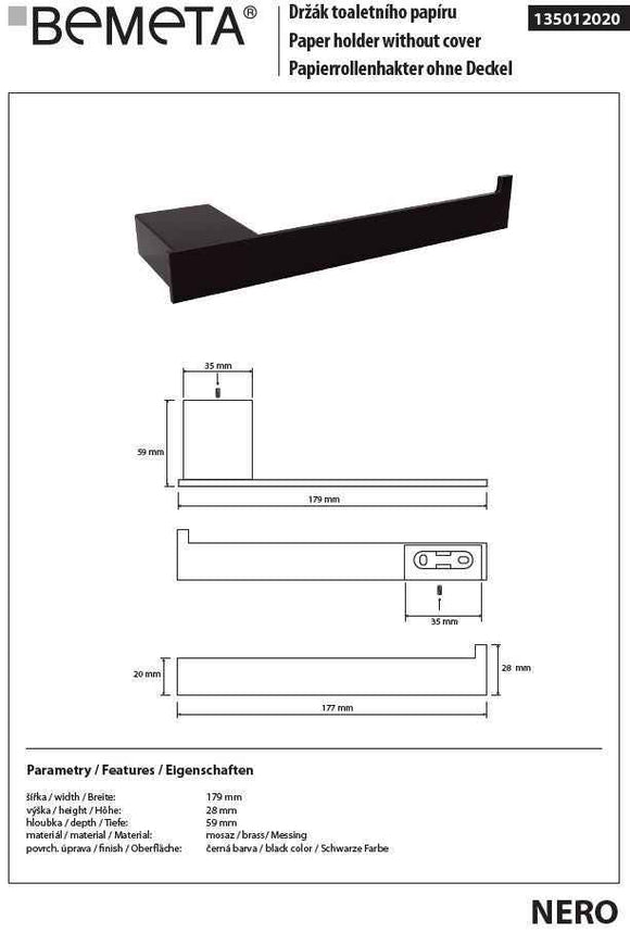 Dérouleur papier toilette mural NERO en laiton noir 17,9 x2,8 x5,9 cm