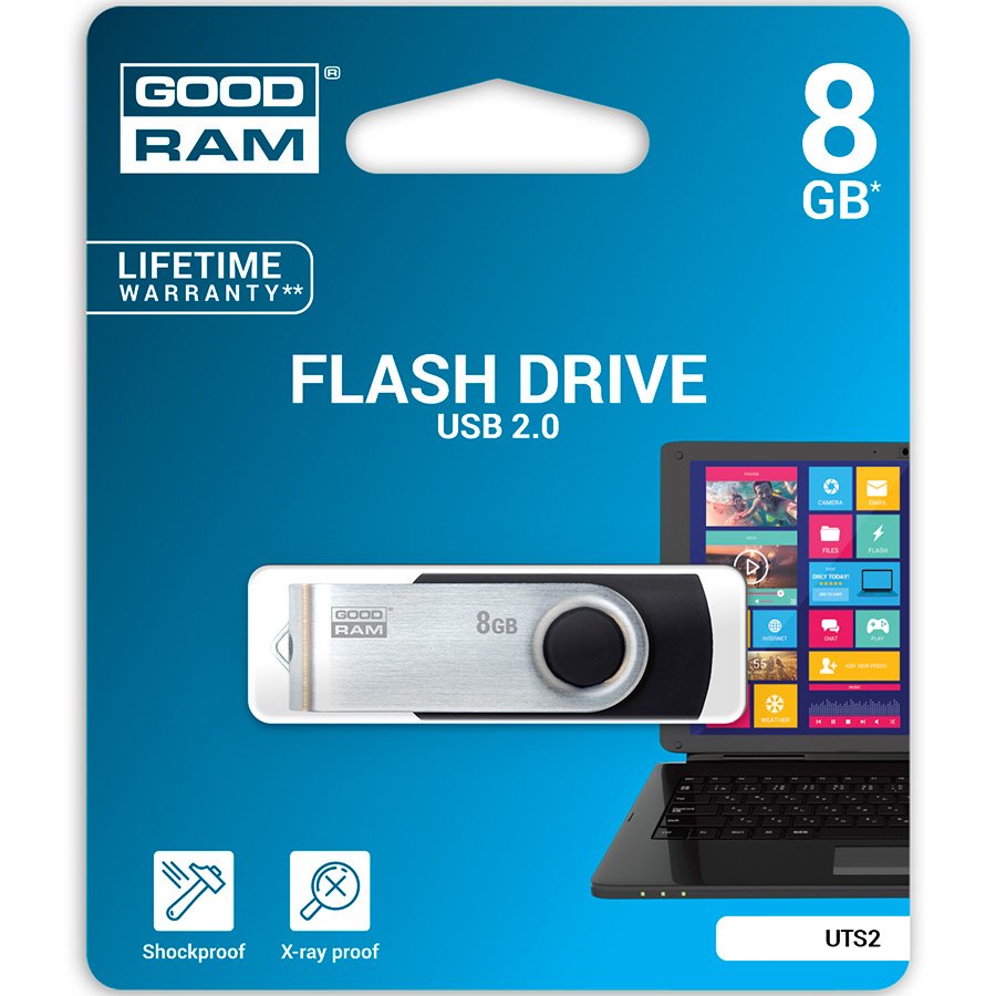 Clé usb goodram uts2 8 go usb type-a 2.0 noir argent