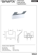 Patère double rectangulaire SOLO en laiton chromé 8,3 x4,6 x3,3 cm