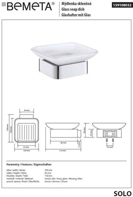 Porte-savon carré mural SOLO en verre et laiton chromé 10,4 x4,5 x11 cm