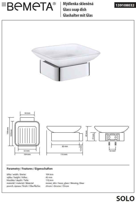 Porte-savon carré mural SOLO en verre et laiton chromé 10,4 x4,5 x11 cm