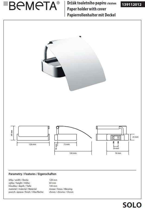 Dérouleur papier toilette SOLO en laiton chromé 12,9 x2,5 x8,2 cm