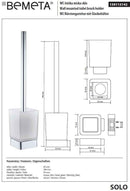 Goupillon de toilette mural SOLO en verre et laiton chromé 39 x8,3 x9,3 cm