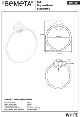 Anneau de serviette WHITE en laiton blanc 15 cm