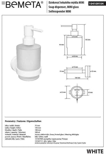 Distributeur de savon liquide mural WHITE en laiton blanc / 200ml