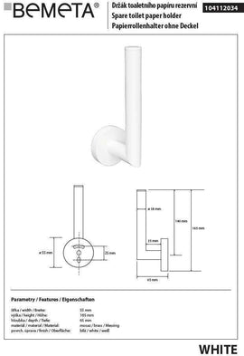 Recharge papier toilette mural WHITE en laiton blanc 5,5x 16,5x 6,5cm