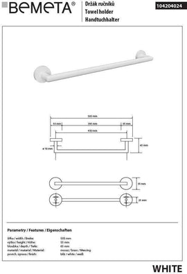 Porte-serviettes WHITE en laiton blanc 50,5cm