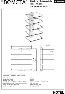 Porte-serviettes à étages en acier chromé HOTEL 26,5 x15 x12 cm