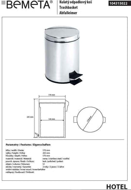 Poubelle de douche HOTEL en acier 17cm / 3L