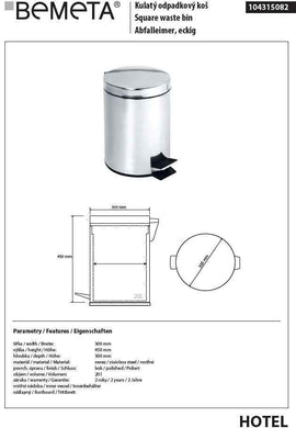 Poubelle de cuisine HOTEL en acier poli 30 cm / 20 L