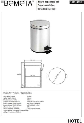 Poubelle de cuisine HOTEL en acier poli 30 cm / 30 L