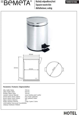 Poubelle de cuisine HOTEL en acier 35 cm / 40 L