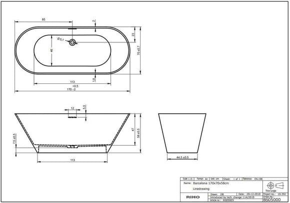 Baignoire îlot en solid surface RIHO BARCELONA 170x70 cm