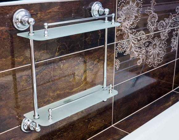 Etagère de douche double murale RETRO en verre 40x42x12 cm