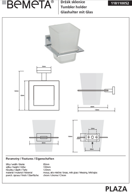 Porte brosses à dents mural en verre PLAZA 12,5x8,5x10 cm