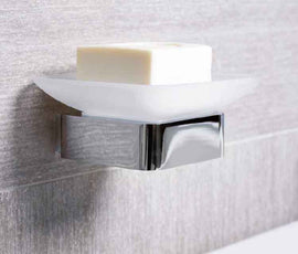 Porte-savon carré mural SOLO en verre et laiton chromé 10,4 x4,5 x11 cm