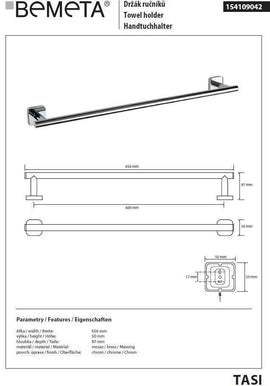 Porte-serviettes TASI en laiton chromé 65,6cm