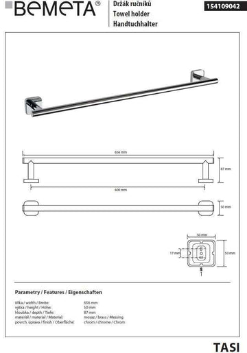 Porte-serviettes TASI en laiton chromé 65,6cm