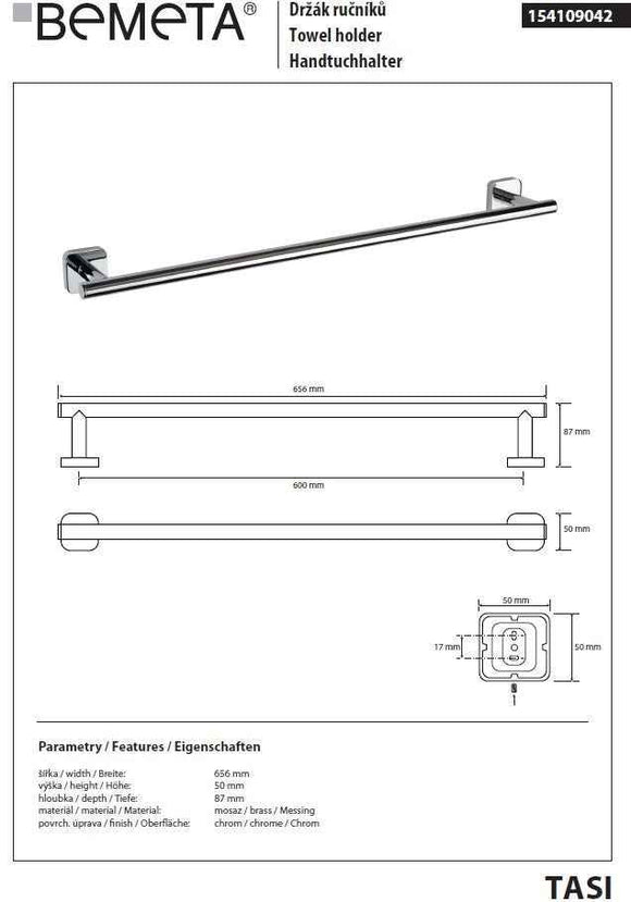 Porte-serviettes TASI en laiton chromé 65,6cm