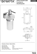 Distributeur de savon liquide mural TASI en laiton chromé et en verre / 230 ml