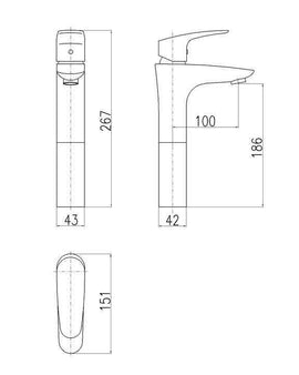 Mitigeur haut lavabo AMUR laiton chromé H. 26,5 cm