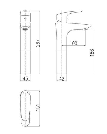 Mitigeur haut lavabo AMUR laiton chromé H. 26,5 cm