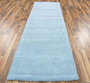 Tapis de couloir uni pure laine candy bleu ciel