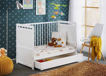 Berceau en bois de pin avec tiroir TYMEK PLUS 67x124 x H 56,90 cm