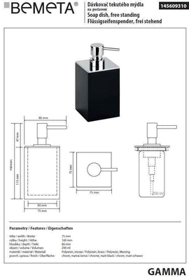 Distributeur de savon liquide carré à poser GAMMA en laiton chrome mat / 200 ml
