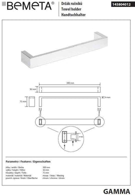 Porte-serviette mural GAMMA en laiton chromé 30 x7,5 x3,6 cm