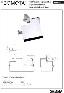 Dérouleur papier toilettes avec couvercle GAMMA en laiton chromé 13,5 x12,8 x5 cm