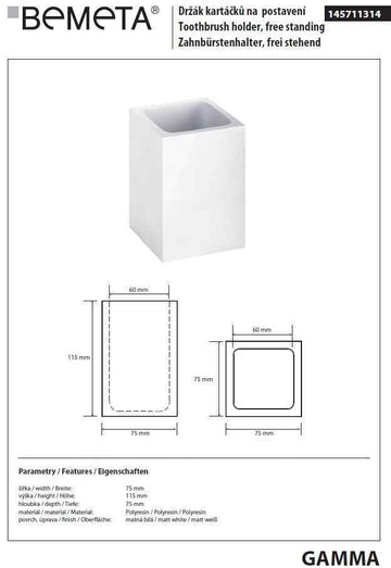 Porte brosse à dents à poser GAMMA en résine 11,5 x7,5 x7,5 cm
