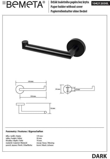 Dérouleur papier mural droite ou gauche DARK en laiton noir 17 x7 x5,5 cm