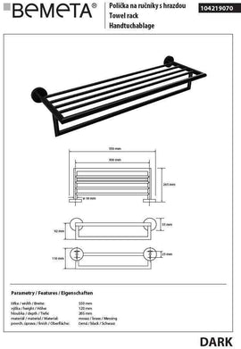 Etagère porte-serviette en laiton noir DARK 55 x26,5 x12 cm