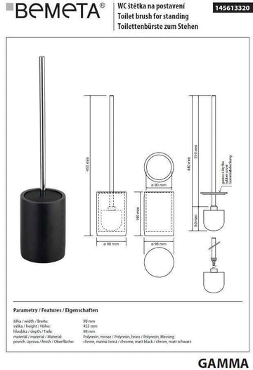 Goupillon de toilettes GAMMA en résine mat 45,5 x9,8 x9,8 cm à poser