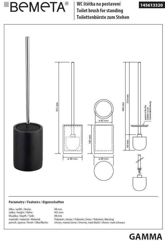 Goupillon de toilettes GAMMA en résine mat 45,5 x9,8 x9,8 cm à poser