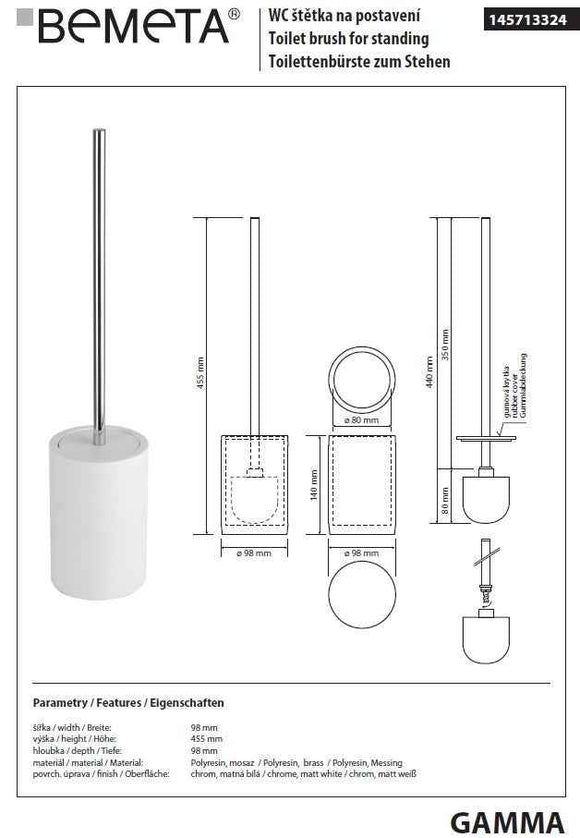 Goupillon de toilettes GAMMA en résine mat 45,5 x9,8 x9,8 cm à poser