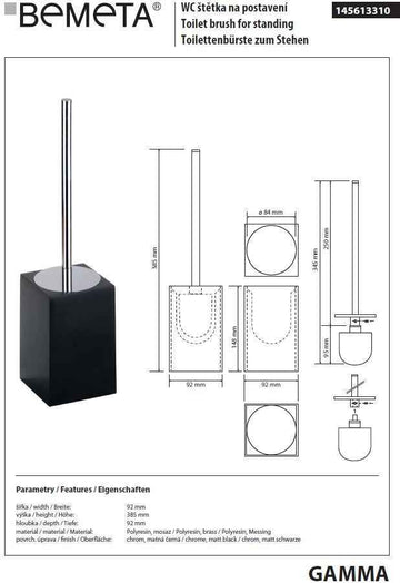 Goupillon de toilettes GAMMA en résine mat 38,5 x9,2 x9,2 cm