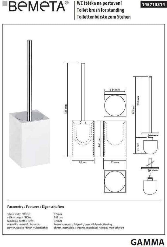 Goupillon de toilettes GAMMA en résine mat 38,5 x9,2 x9,2 cm