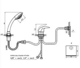 Mitigeur baignoire à cascade DANUBA 3 trous en laiton chromé