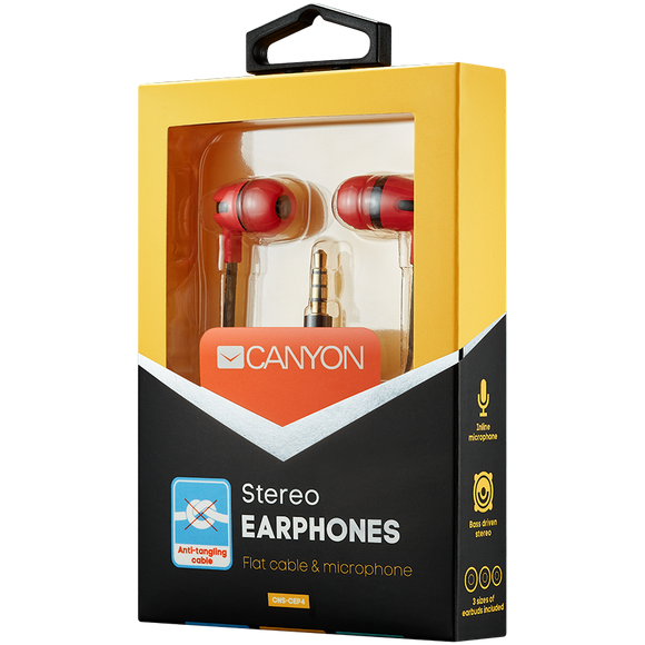 CANYON headphones SEP-4 Mic Flat 1.2m Red