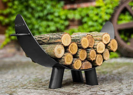 Porte bûches demi-lune MILA en acier noir 70x44 cm