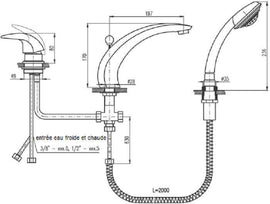 Mitigeur baignoire à cascade DUNAJ 3 trous avec inverseur en laiton chromé
