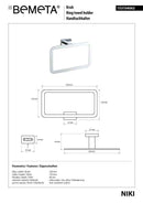 Anneau de serviette rectangulaire mural en zinc NIKI 22,8 x15 x6 cm