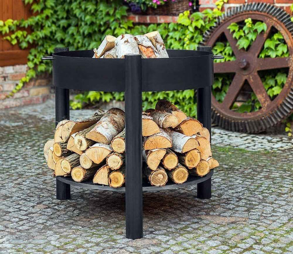 Brasero de jardin SOLAFA XL avec range bois en acier