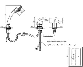 Mitigeur baignoire à cascade DANUBO 3 trous laiton chromé