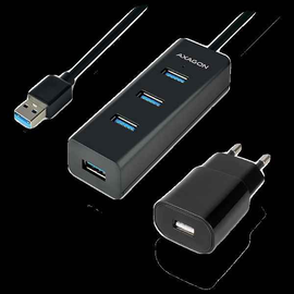 AXAGON HUE-S2BP Station de charge 4 ports USB 3.0, câble de 1,2 m, chargement micro USB, adaptateur secteur inclus