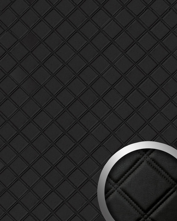Revêtement mural de design auto-adhésif WallFace 15030 ROMBO simili cuir capitonné effet de coutures noir 2,60 m2