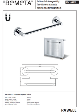 Porte-serviettes aimanté RAWELL pour radiateur 26x5,4x6,3 cm