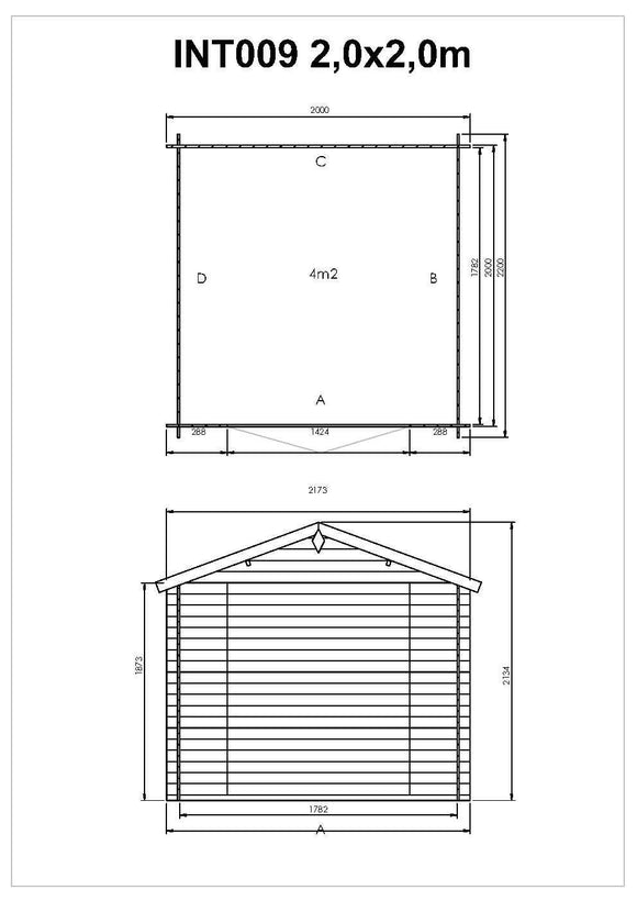 Abri de jardin en bois ep19mm surface utile 318m² 200x200x213cm int009/ineksa